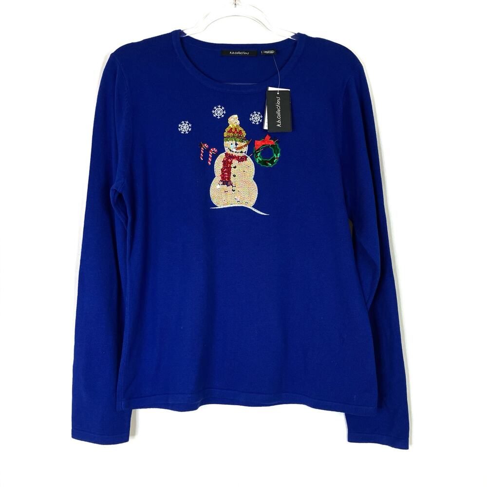 K.B.Collections | Vintage Deadstock Blue Sequin Snowman Sweater NWT Womens Large